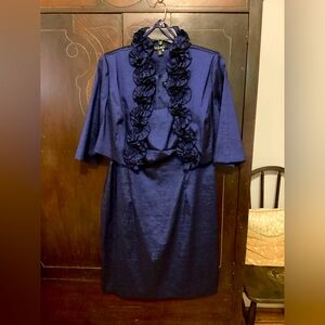 S.L. Fashions Sapphire Blue Silky Tank Dress with Ruffled Bolero